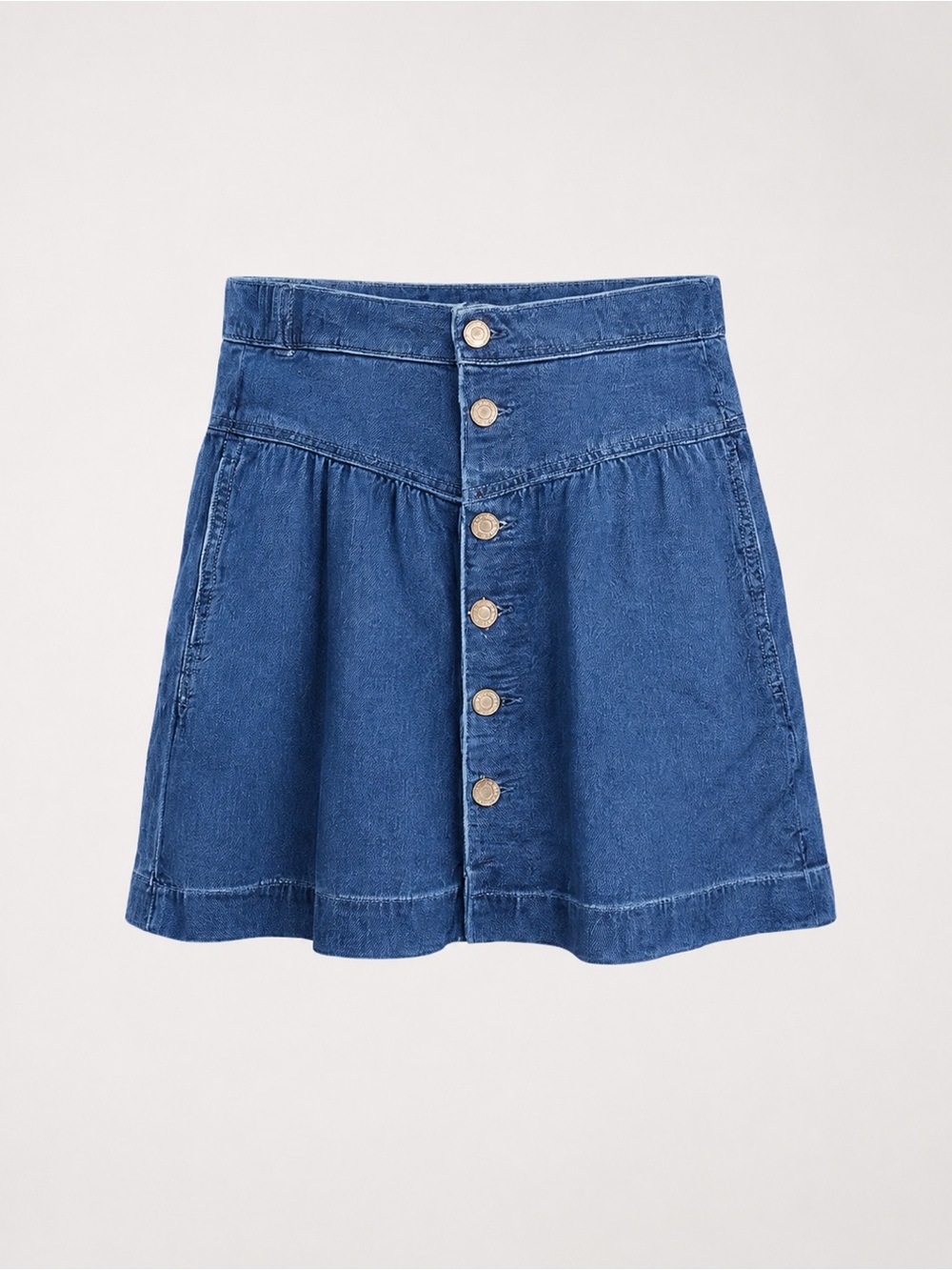 American Eagle Women 2 Blue Denim Button Front Mini Skirt High Waisted A-Line